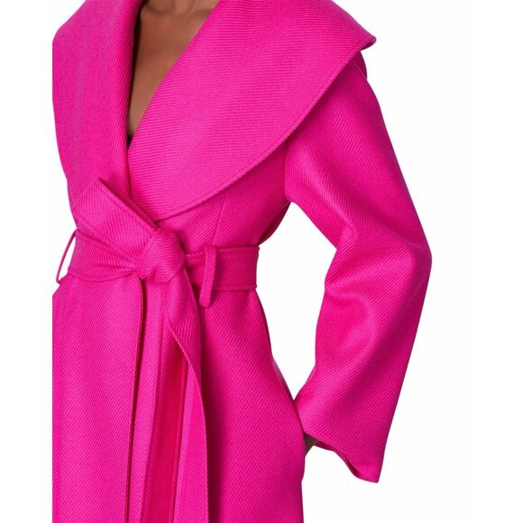 NWT Carolina Herrera Shawl-Collar Belted Wool Twill Coat in Cerise Pink 6 (009) - Picture 2 of 16